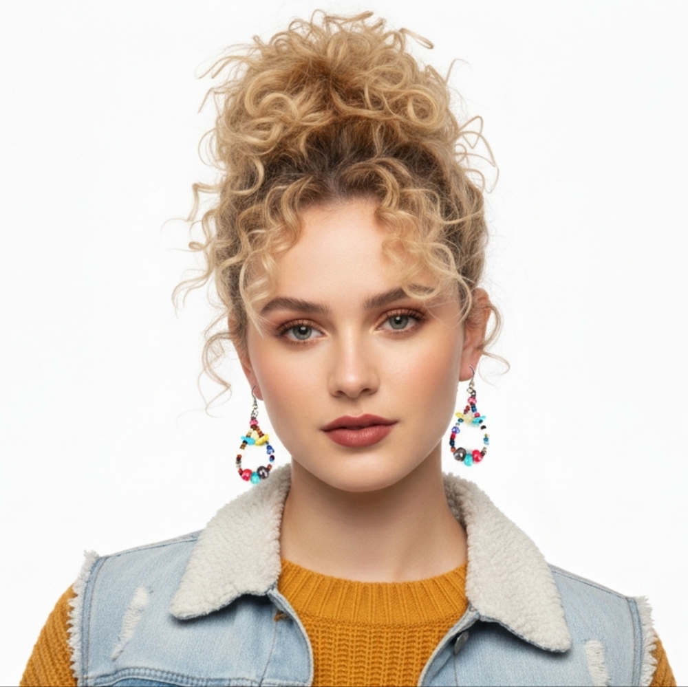 Colorful Beaded Teardrop Dangle Earrings Boho Festival Multicolor Statement